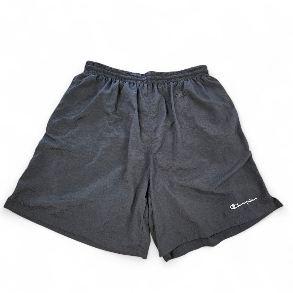 Vintage Champion Black Nylon Mesh-lined Shorts Drawstring Waist Pockets Men XL